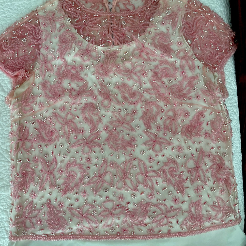 Intricate 1940’s seed pearl and pink beaded blouse